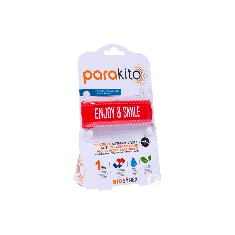 Parakito red Enjoy & smile rechargeable mosquito repellent bracelet