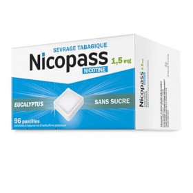 Nicopass 1.5 mg sans sucre goût eucalyptus - 96 pastilles