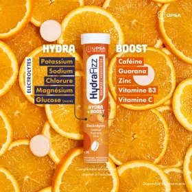 UPSA HydraFizz : HYDRA + BOOST goût orange - 16 comprimés effervescents