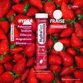 UPSA HydraFizz HYDRA goût fraise - 16 comprimés effervescents