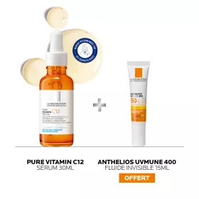 La Roche Posay Pure Vitamin C12 Anti-Wrinkle Serum 30 ml + Anthelios UVmune 400 Invisible Fluid SPF50+ Fragrance Free 15 ml Free
